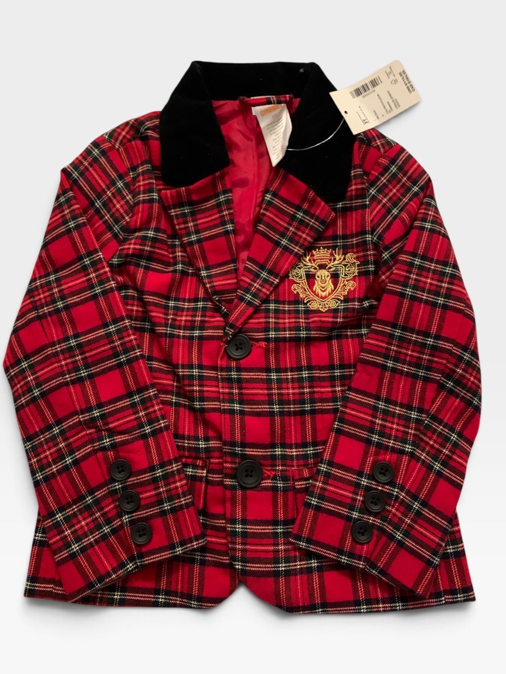 Gymboree Red Plaid Blazer with Black Velvet Collar